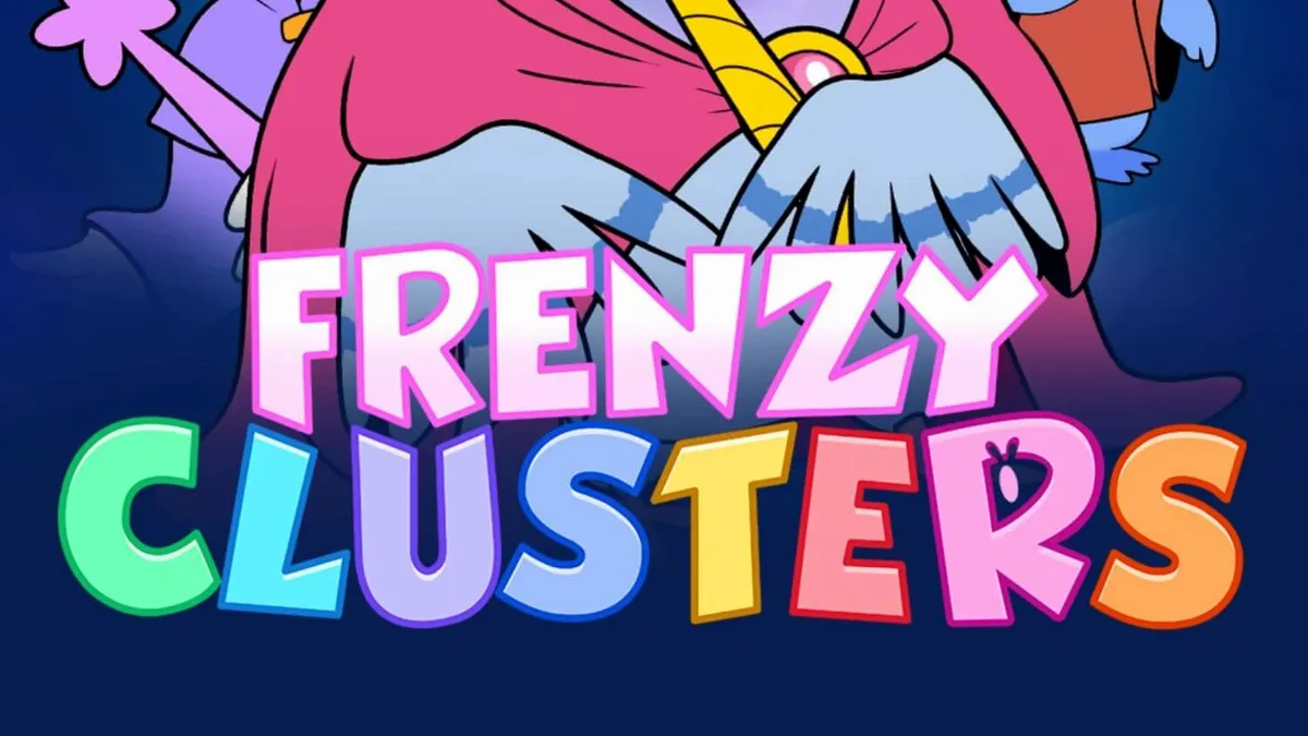 Interface colorida e mágica do slot Frenzy Clusters com personagens de fantasia